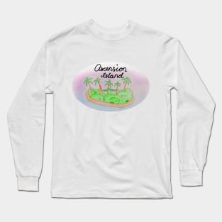 Ascension Island watercolor Island travel, beach, sea and palm trees. Holidays and rest, summer and relaxation Long Sleeve T-Shirt
